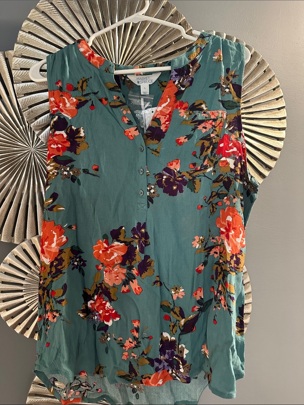 Market & Spruce Teal Floral Sleeveless Top